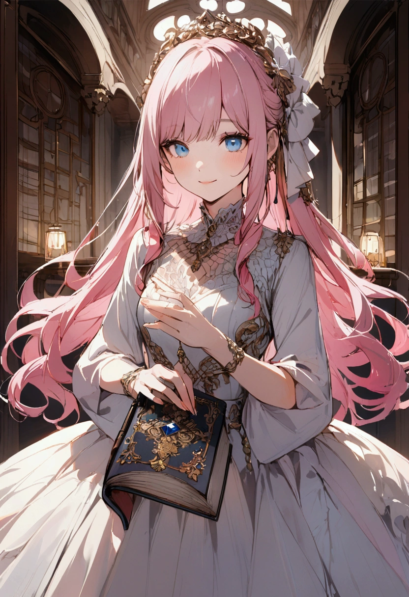 Interesting、I read a book、smile、Girl with pink hair、blue eyes