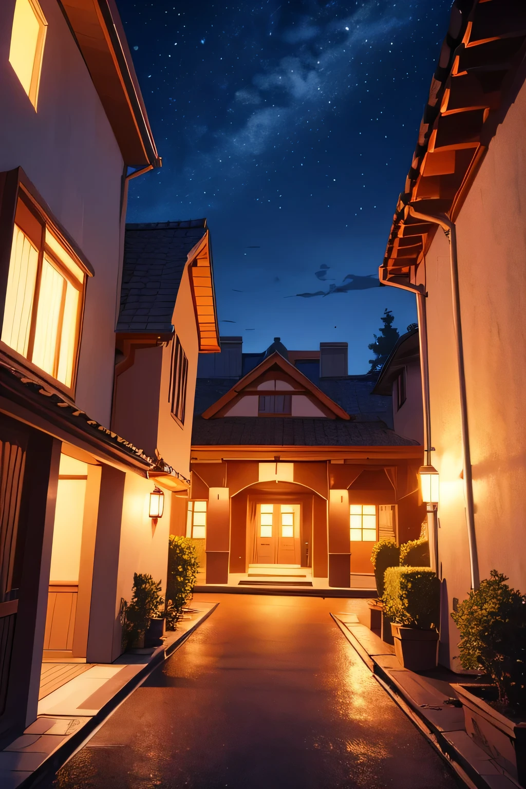 anime style house drawing, 4K, the night, best quality anime art