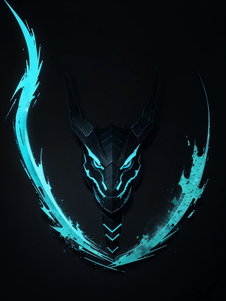 generate a minimalist logo, with a dragon in the middle, with the word "verudora", and with colors like black, cyan blue, light and dark gray