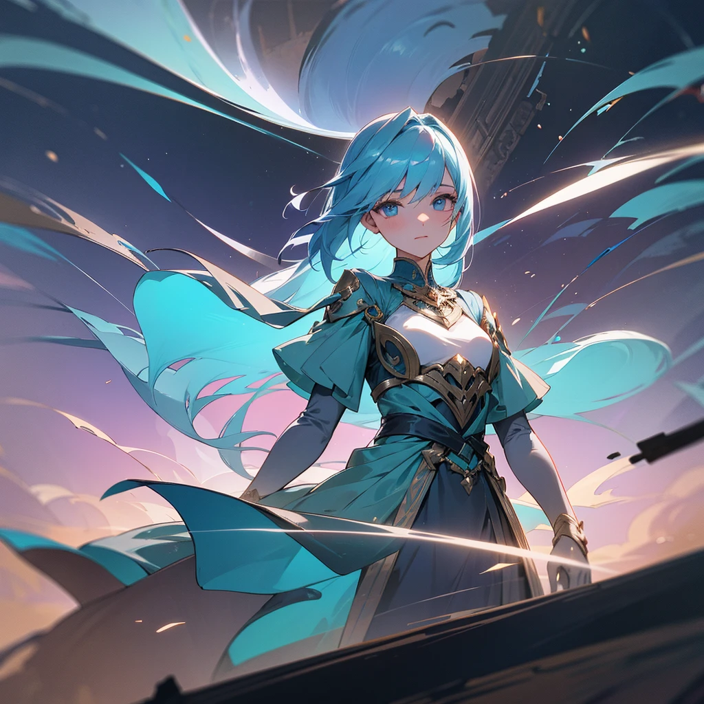 Imagine an animation set in a landscape of ancient ruins composed of minerals that shimmer with metallic blue hues. At the heart of this surreal landscape stands a beautiful girl, dressed in a gown that appears to be made of swirling metallic blue smoke, flowing and twisting around her like it has a life of its own. As the story unfolds, the mineral ruins reveal their mysteries, emitting faint glimmers of light that subtly illuminate the surroundings. The girl seems in harmony with the landscape, her enigmatic presence suggesting a deep and ancient connection between herself and the ruins.