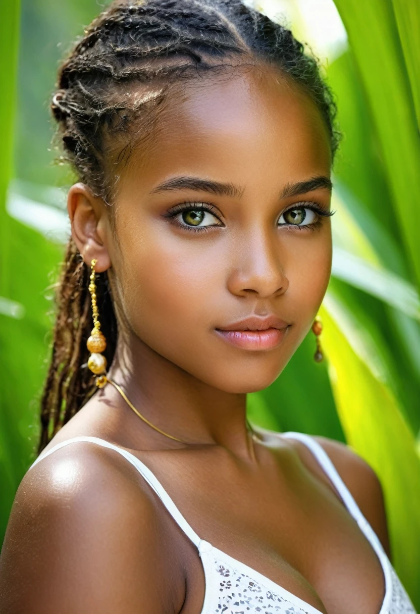 une belle fille des Caraïbes mixtes, corps complet extrêmement détaillé, Beaux yeux détaillés, belles lèvres détaillées, mains et visage extrêmement détaillés, fille en forme, (habits et lieu) couleurs vives, éclairage naturel, (Meilleure qualité,4k,8k,haute résolution,chef-d&#39;œuvre:1.2),ultra-détaillé,(Réaliste,photoRéaliste,photo-Réaliste:1.37),portrait,paysage