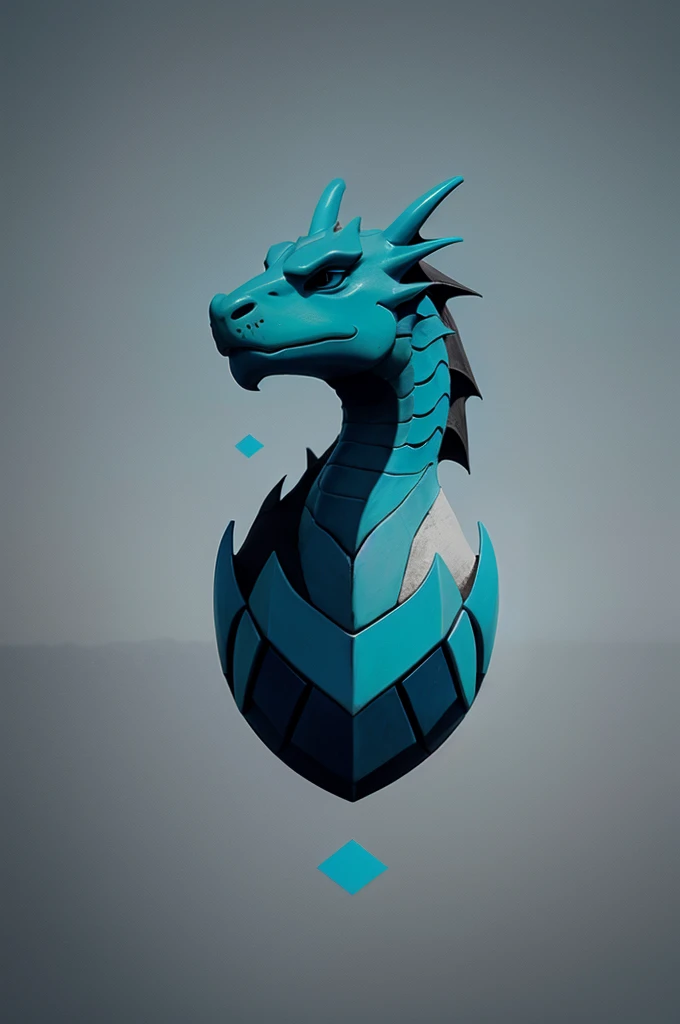 Create a minimalist logo with the shape of a dragon and cyan blue colors, black and gray