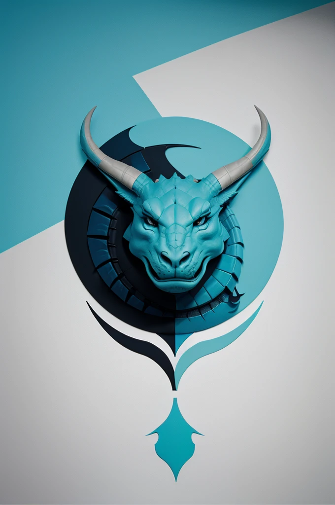 Create a minimalist logo with the shape of a dragon and cyan blue colors, black and gray