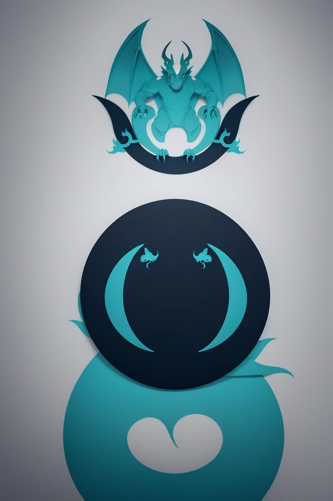 Create a minimalist logo with the shape of a dragon and cyan blue colors, black and gray