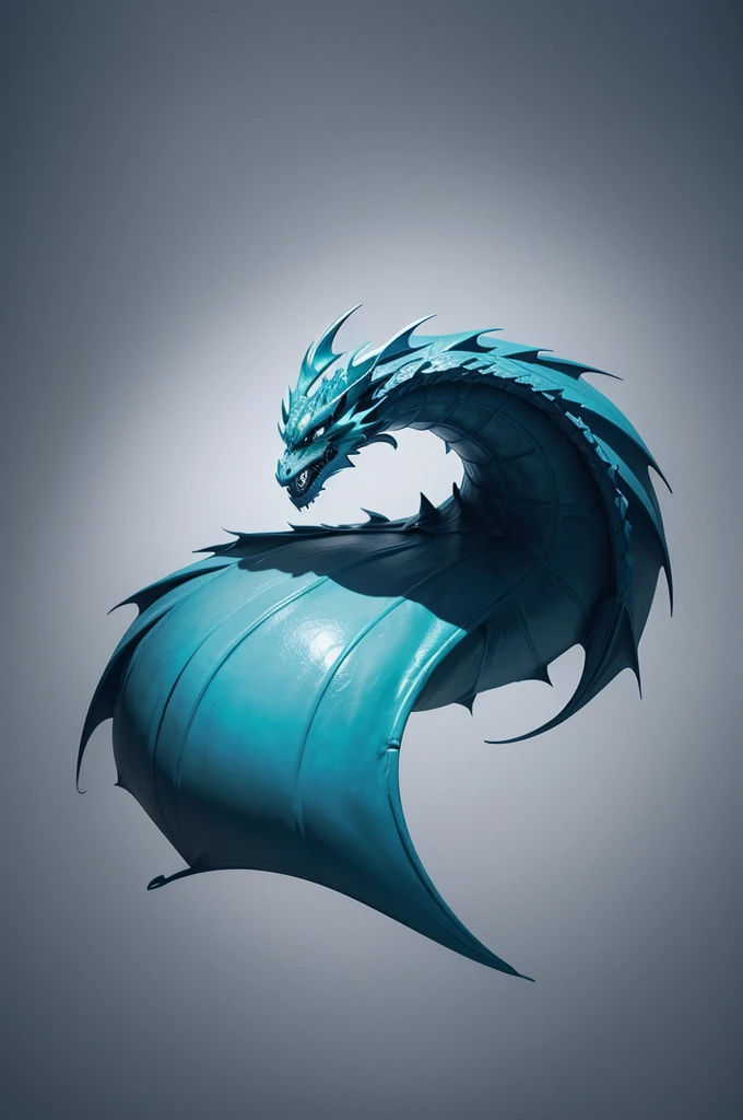 Create a minimalist logo with the shape of a dragon and cyan blue colors, black and gray