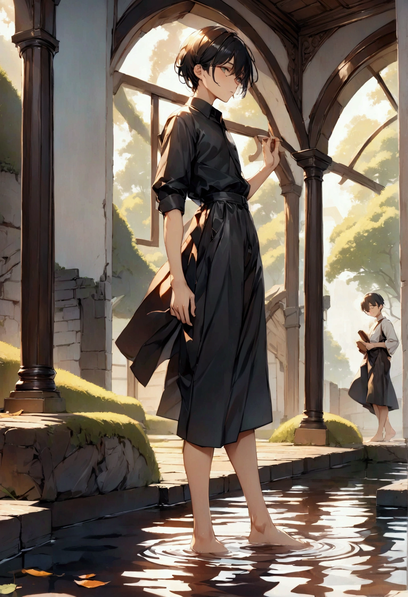Here is the updated prompt incorporating reflections in the details and contrast in the additional ideas:
"black hair, Surrealism, 8k, super detail, UHD, masterpiece, accurate, anatomically correct, textured skin, super detail, high details, high quality, award winning, best quality, highres, delicate, androgynous, cynical worldview, minimal skin exposure, reflections, contrast
A boy standing in a nighttime setting. He exudes a quiet and alluring aura, with a look of boredom and weariness in his eyes. His expression is languid and detached, giving off an air of disinterest in everything around him. He is wearing a black dress shirt. The environment reflects a cynical worldview with reflections that distort reality, and the overall composition emphasizes the contrast between light and shadow, order and chaos, and beauty and decay."