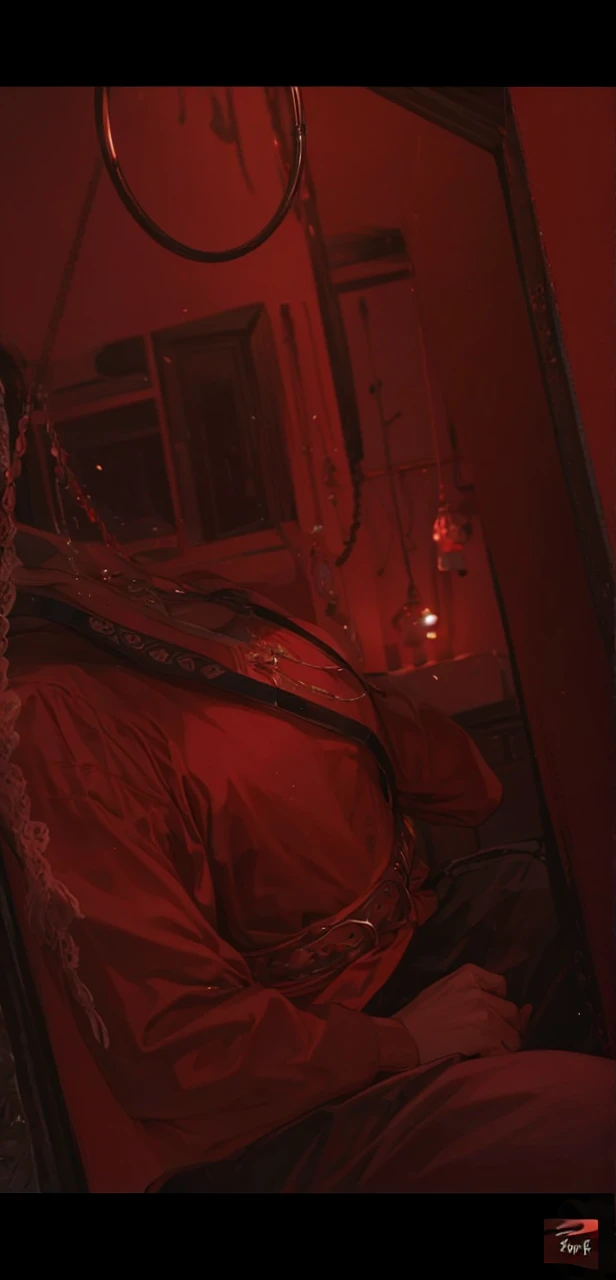 A a black boy of 20 years in a red room 