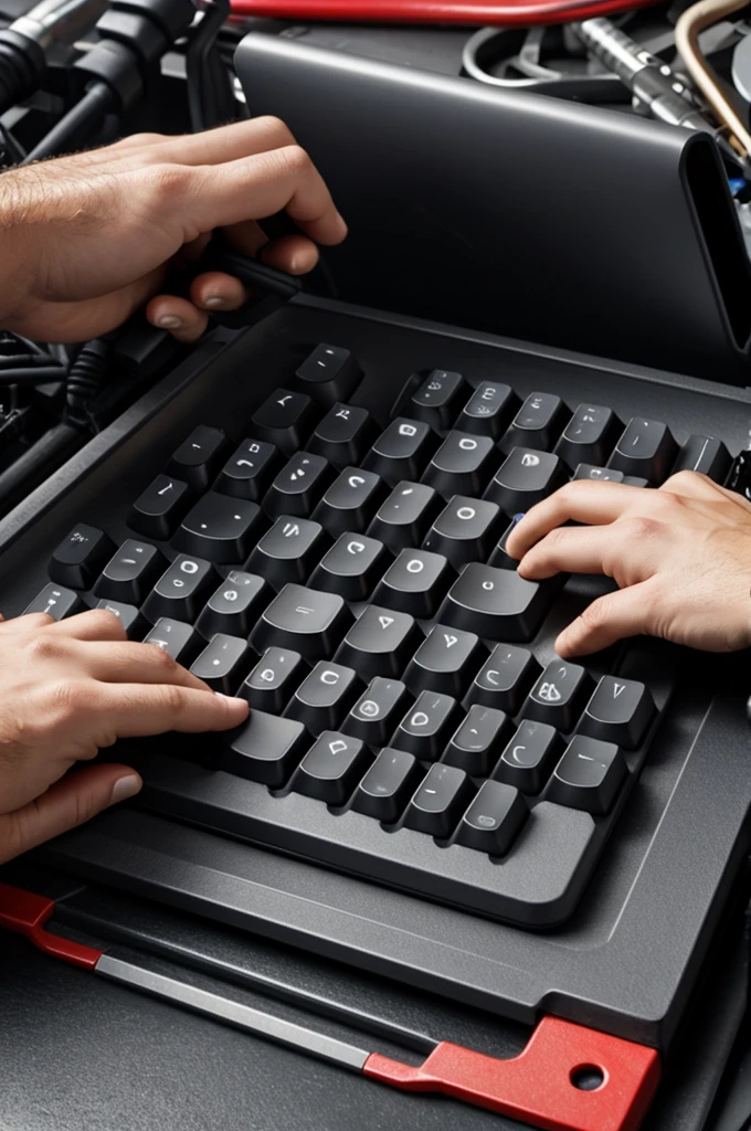 a pc keyboard. Let it be like a mechanic working in a workshop that repairs cars