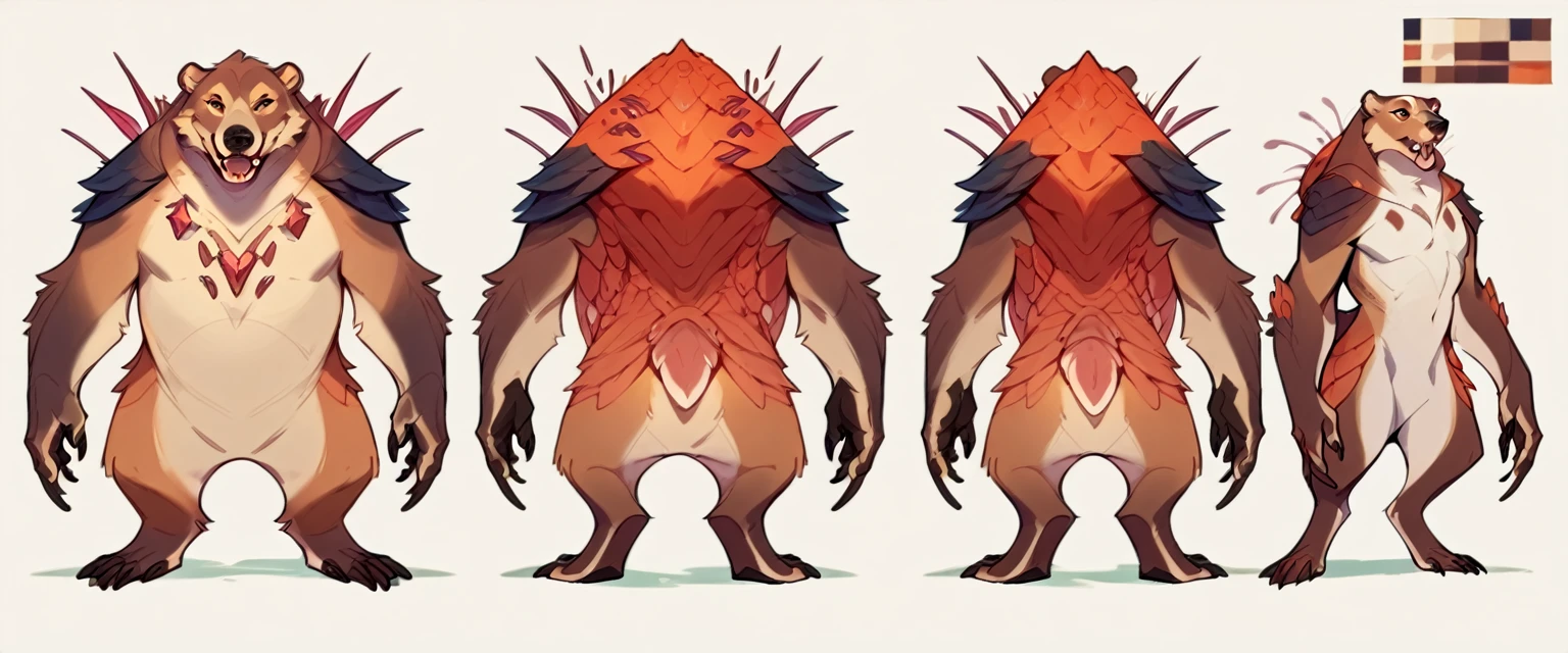Large Bear Like Creature with large crystals forming a turtle like shell atop it's back, fantasy carnivore, fantasy Fauna, imaginative wildlife, concept art, (creature design sheet, multiple views, poses for reference)