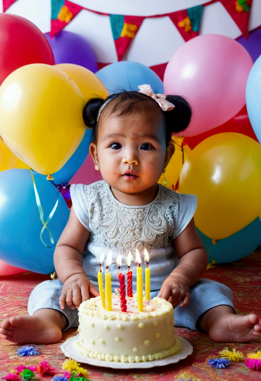 Nepali  celebrating her birthday with cakes and balloons 