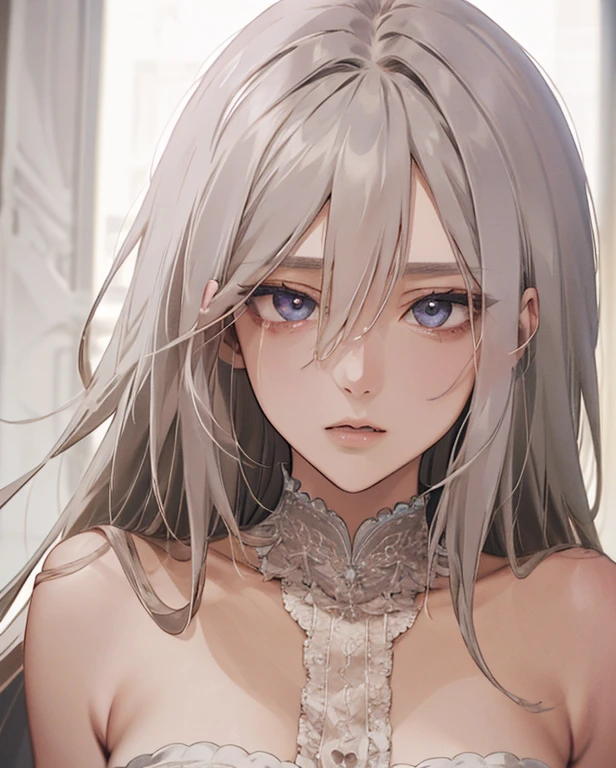 (Extremely Delicate and Beautiful:1.2), 8K ,(Masterpiece:1.0),(best_quality:1.0), 1girl, mature woman, complex details, enlarged textures, complex details, finely detailed eyes and detailed face, intricate details, white hair, (closed mouth), perfect eyes, equal eyes, (goddess), perfect body, extremely detailed