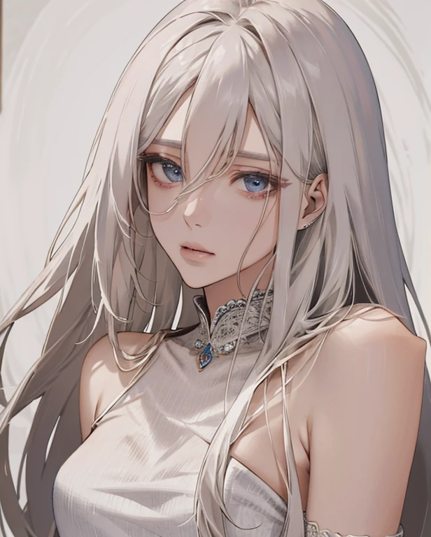 (Extremely Delicate and Beautiful:1.2), 8K ,(Masterpiece:1.0),(best_quality:1.0), 1girl, mature woman, complex details, enlarged textures, complex details, finely detailed eyes and detailed face, intricate details, white hair, (closed mouth), perfect eyes, equal eyes, (goddess), perfect body, extremely detailed