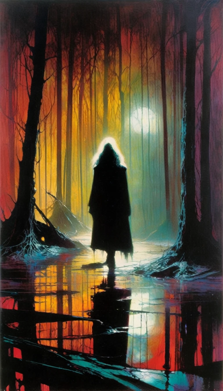 reflections, horror, breakage, sadness, loneliness,(art inspired by Bill Sienkiewicz). oil painting)