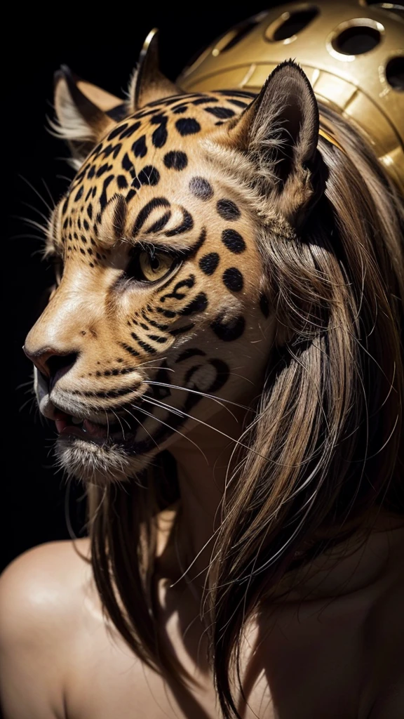 The title of the piece is as follows: The Jaguar Mask Project is presented herewith in two views, namely front and side.
Description:

A comprehensive design of a jaguar mask should be created, comprising two views: one from the front and one from the side. The mask should evoke the essence and majesty of the jaguar, with meticulous attention to detail and distinctive features.

The facial features of the jaguar mask should be depicted in great detail.

The front view of the jaguar mask should be depicted in great detail. It is imperative to illustrate the jaguar's piercing eyes, prominent muzzle, and distinctive patterns of spots on its fur. Additionally, include details of the ears and whiskers.
The side view should emphasise the jaguar's profile, with particular attention paid to the curvature of the muzzle, the outline of the ears, and the texture of the coat, as well as the characteristic spots.
Texture and color:
The mask should accurately reflect the realistic texture of the jaguar's coat, with yellow/gold coloring and authentically distributed black spots.
Overall Design:

The design must be faithful to the jaguar's anatomical structure, exhibiting proportions and details that render it recognizable and impressive. The mask should evince both ferocity and elegance.