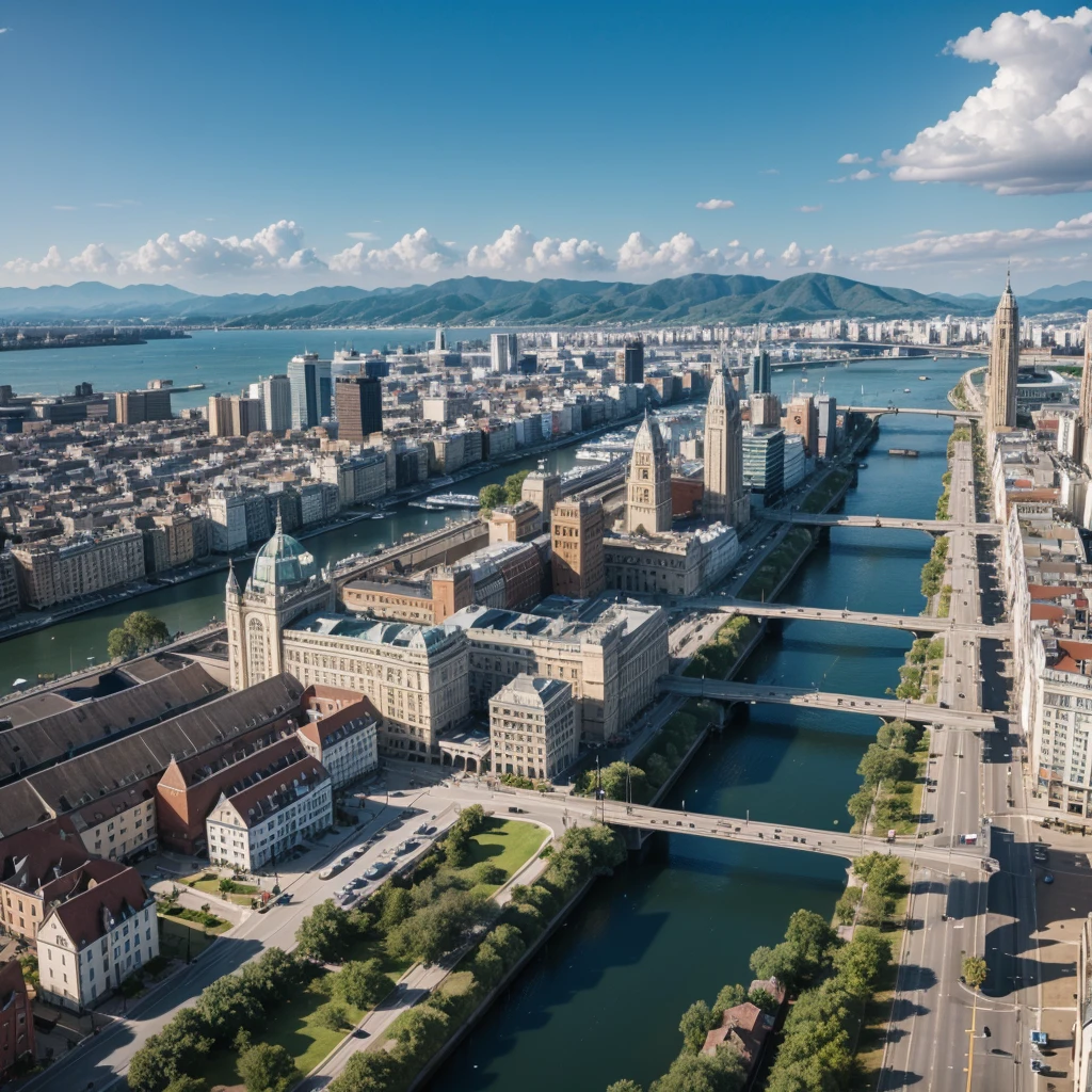Make a charming city in high definition, act as if she were being seen from above .