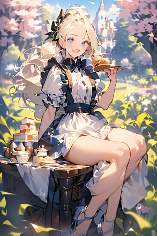 (perky chest:1.2), (pointed chest:1.2),(((Black Tunic:1.3))),(((cakes and bread in the basket),Cute and beautiful girl,Cute round face,Cute smile,with blush cheeks,Red Lip,a girl 22 years old, nsfw:1.2, beautiful body:1.3), shinny skin, BREAK, ((alice in the wonderland:1.3, cute, kawaii, lovely, funny, a girl falling down from sky:1.3, girl flying in sky:1.2, girl floating in air:1.3, rolling upskirt by wind:1.5, (with sparkling eyes and a contagious smile),open mouth, Looking at Viewer, surprised, putting hands on crotch over the skirts:1.35)), BREAK, ((floating things as follows:1.3, PlayingCards, Trump, tea cup, tea pot, tea spoons, pocket watch:1.3, lip sticks, candies:1.2, cookies, jam bottles, classical door_keys)), ((long purply_Blue dress :1.5, wearing long flaired skirt:1.3, the skirt is blowing:1.3, cute White Apron, black stockingedium long platinum-blonde hair:1.2, twin tail hair:1.6, tied hair with a large ribbon), (Blue eyes, bright pupils with highlights, detailed eyes), (lying down on your back:0.7, spreading legs with rising up straight:0.7), sexy posture, fantastic colorful art, (fantasy art:1.2, wondered images), ((correct anatomy:1.5, perfect anatomy:1.3, correct hand, small foot:1.2)),
