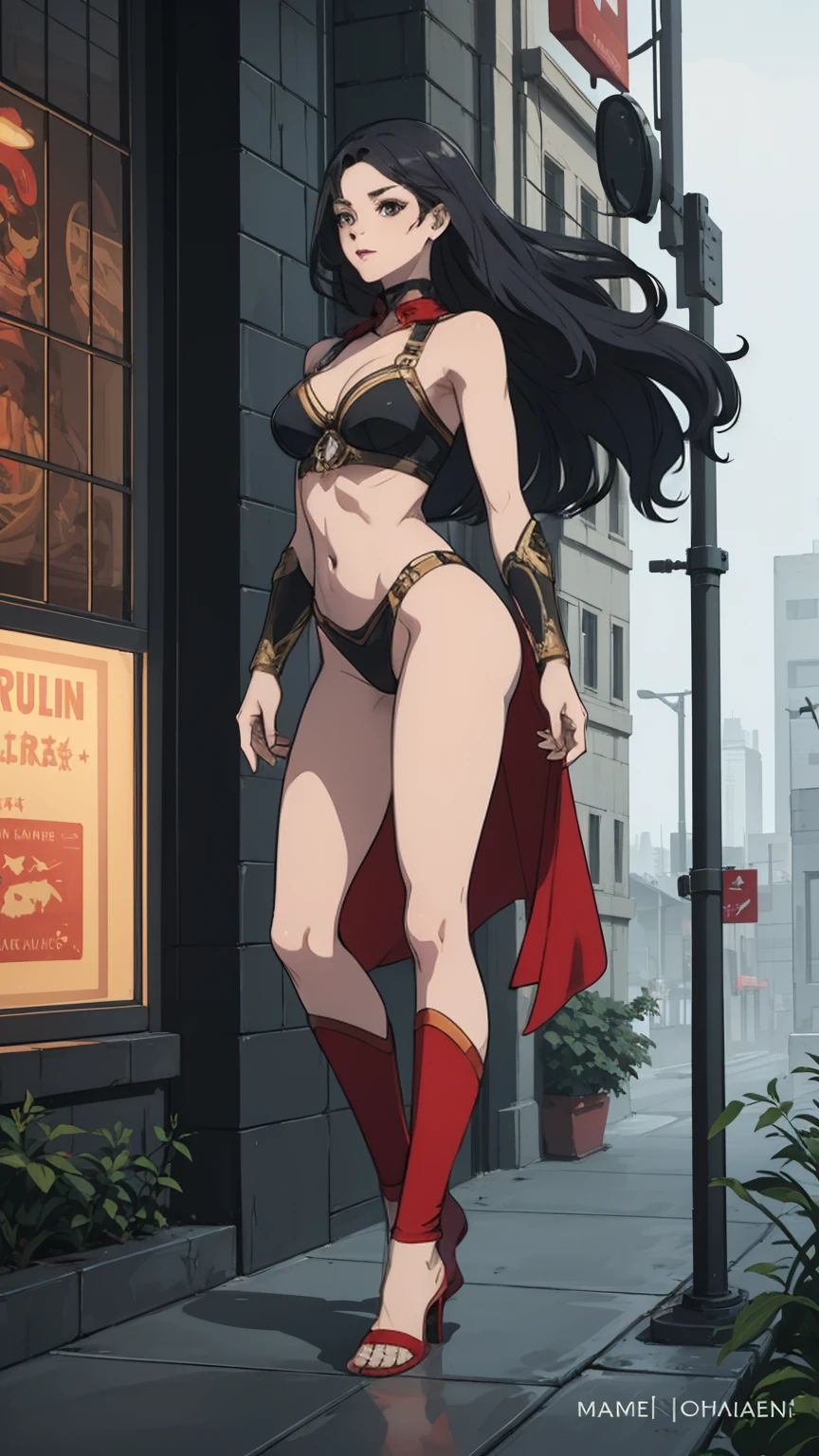 ((full body photo, standing, feet on the ground)) (Adriana Lima :1.1) Red lips, green eyes, ((full body photo, standing, feet on the ground)) Wonder Woman stands imposingly in a city from Themyscira. The scenery is lush. The camera details everything, a warrior woman, cover with stars, (work of art, maximum quality, best quality, official art, beautiful and aesthetic:1,2), (1 girl:1,4), extremely detailed, Losing money , Sensual, Full body, sensual pose,