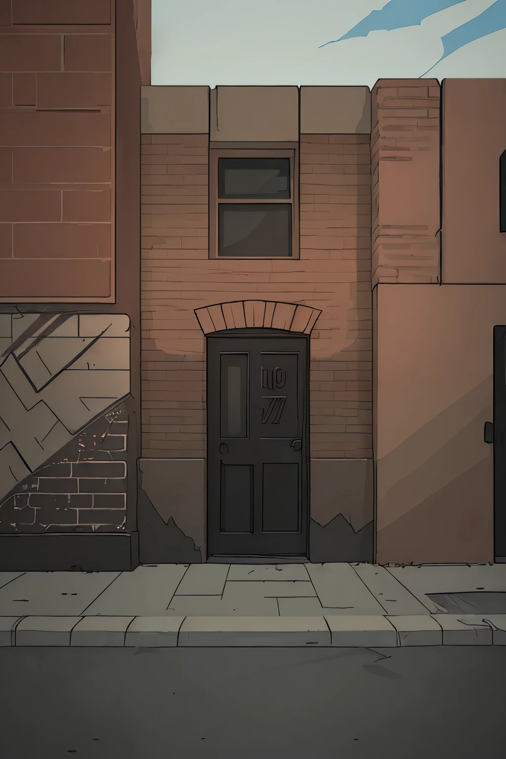 wall design at night, anime styling, brick wall, wall in the street, wasteland style, brick wall on the street