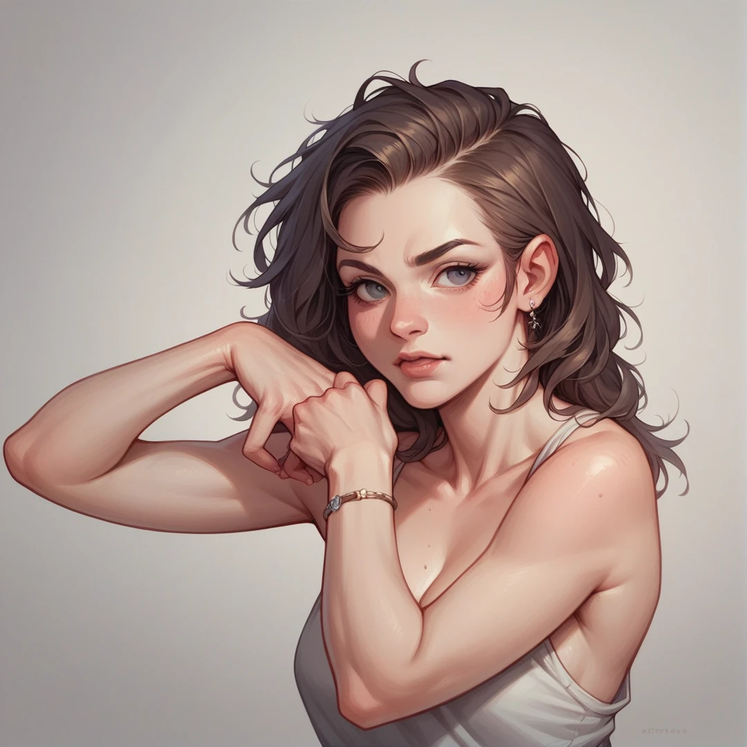 Generate me an realistic image of a 26years lady putting on this headphone