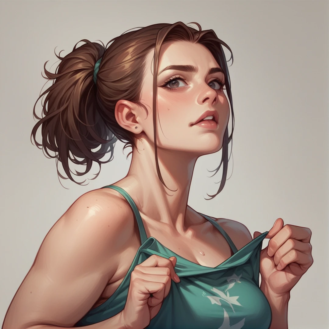 beautiful, (linework:1.1), <lora:detail_slider_v4:1.0>, high contrast,
<lora:GoodHands-beta2:0.8>,
1 girl, adult woman, freckles, red eyes, white ponytail,
(simple:1.2) (geometric background:1.1),
(messy hair:1.2), (sweaty:1.1), sweating, tired, (exhausted:1.1), (shiny oiled skin:1.3),
upper body, solo, navel, looking up, view from above, lying on back, arms up,
fit,
audible heartbeat, heavy breathing,
strapless sports bra, color gradient pattern, headband, wristband,