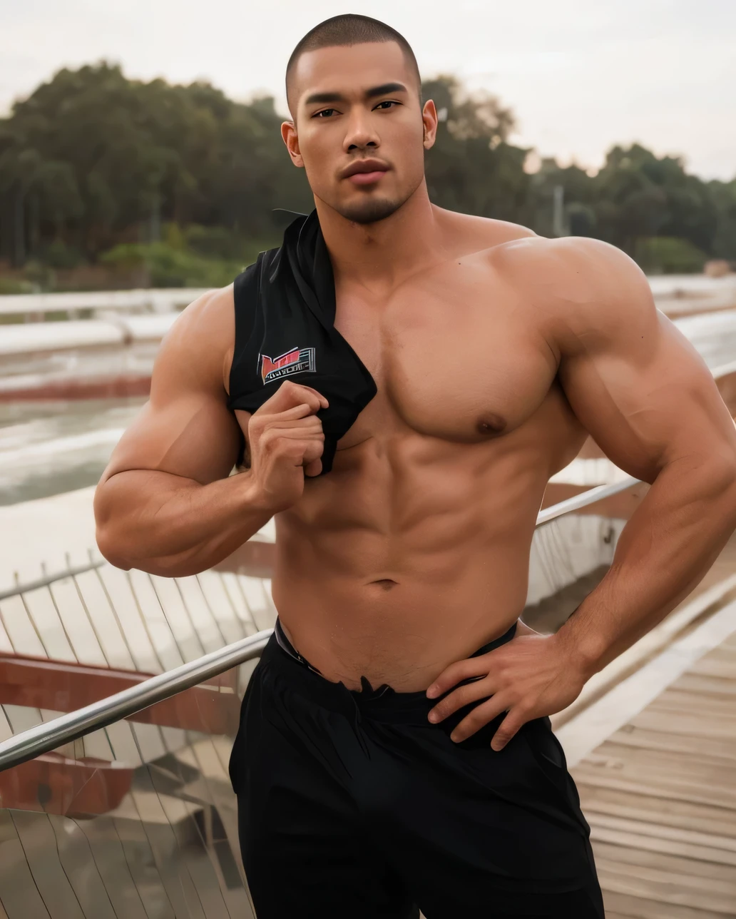 Thai handsome model naked hyper muscular man with his hyper long and huge penis, green screen background, clear skin,4k ,full body shooting