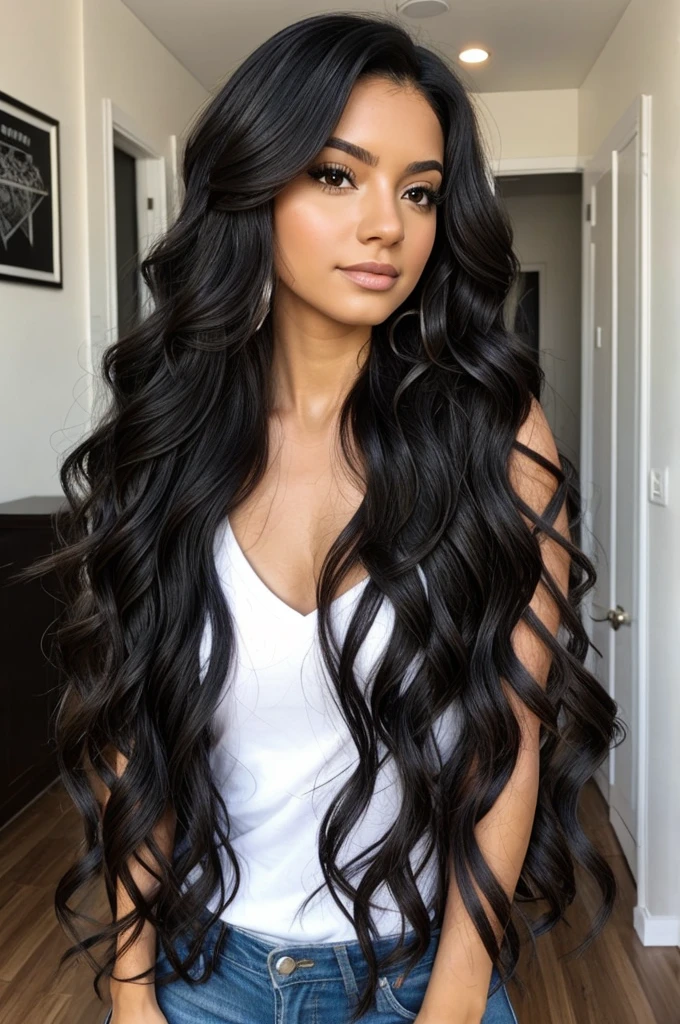 Latina black wavy hair 