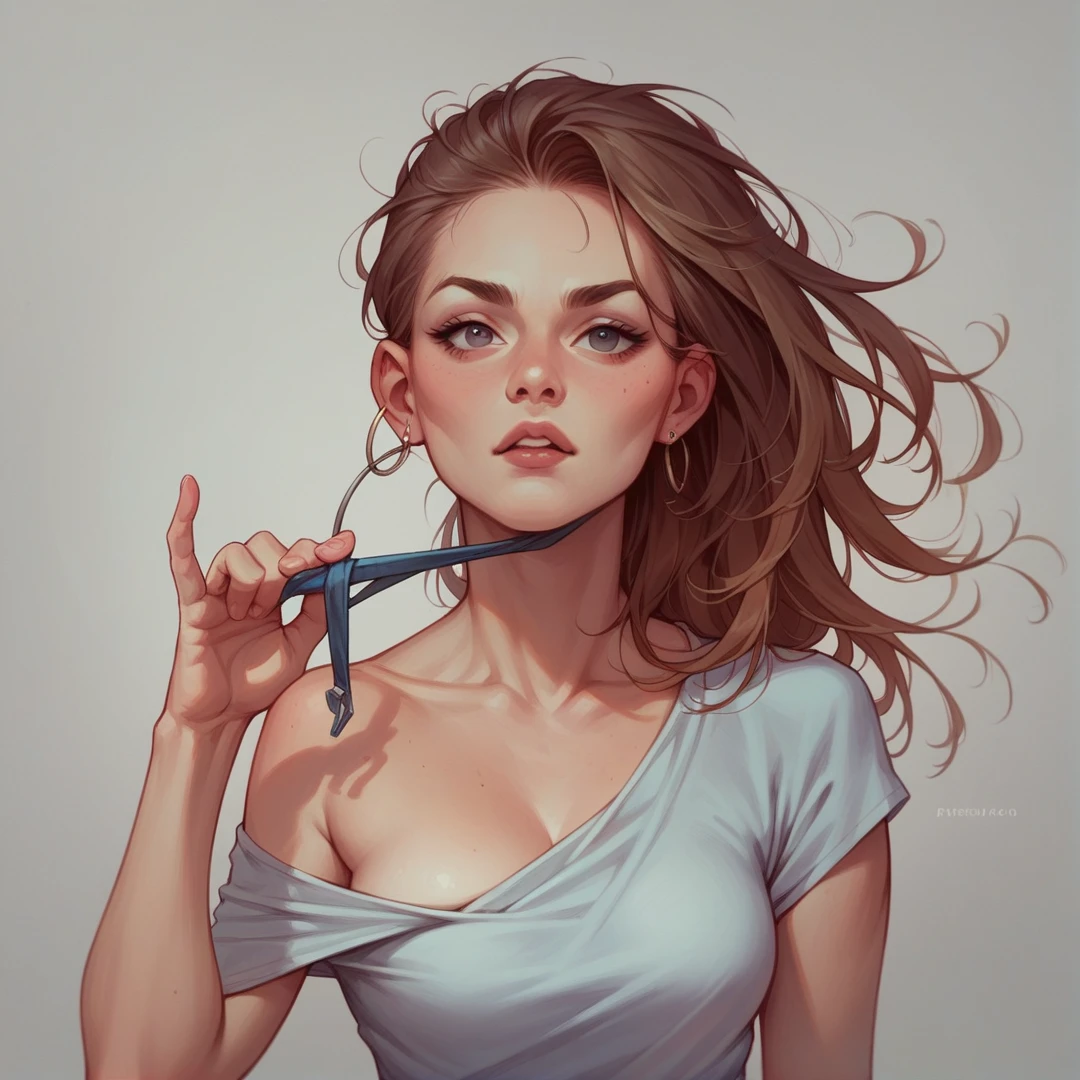 Generate me an realistic image of a 26years lady putting on this headphone