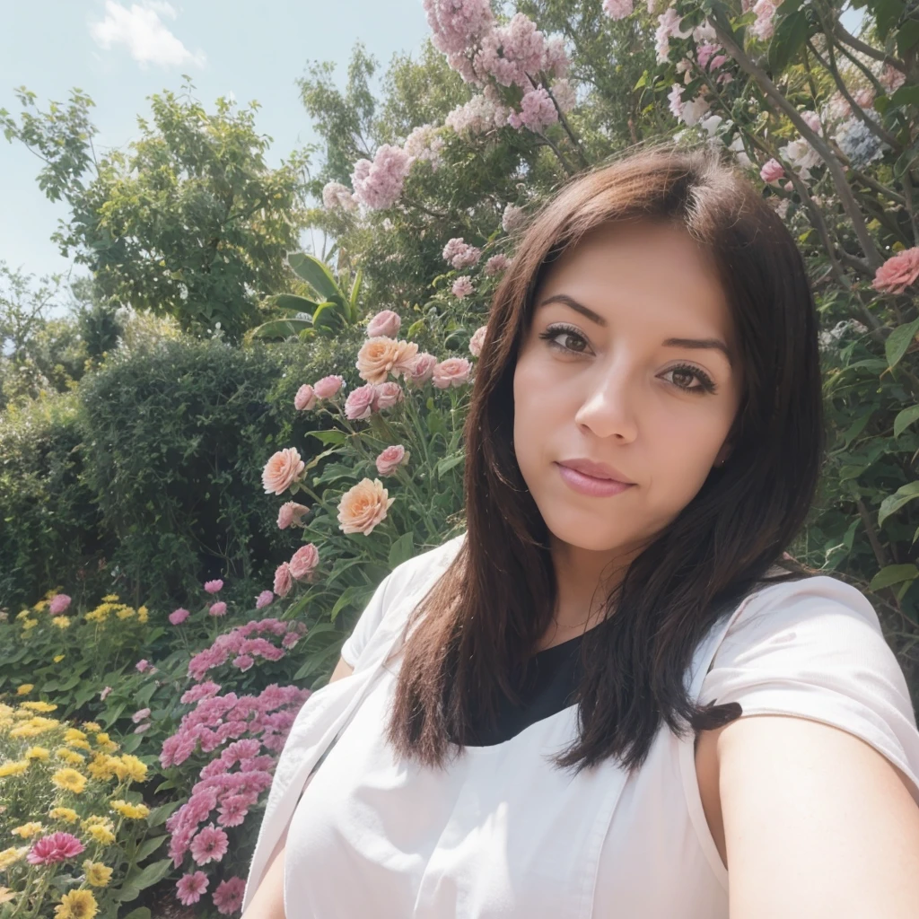 @random_girl in the middle of a field of red, white and yellow roses.