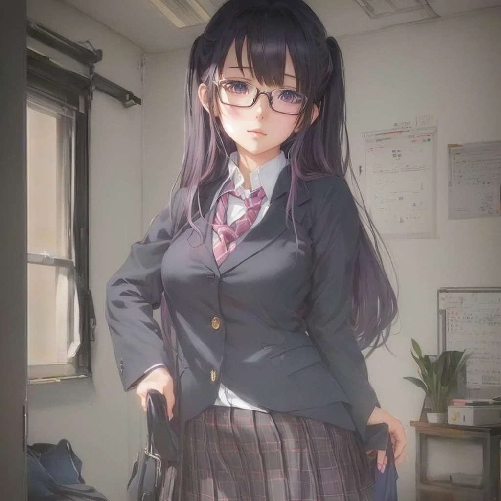 anime girl in a Wearing glasses and a tie, Realistic school girl, Anime Moe Art Style, a Surreal , Surreal , Half Yamada, Smooth anime CG art, Painted in an anime artist's studio, Beautiful anime school girl, Gwaiz, Created by Anime Painter Studio, artwork in the style of Gwaiz, Wearing glasses