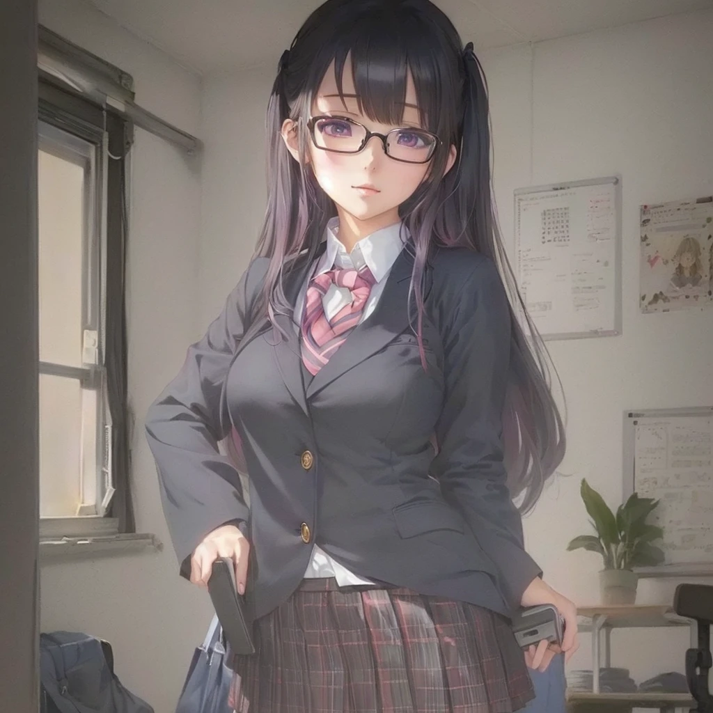 anime girl in a  Wearing glasses and a tie, Realistic school girl, Anime Moe Art Style, a Surreal , Surreal , Half Yamada, Smooth anime CG art, Painted in an anime artist&#39;s studio, Beautiful anime school girl, Gwaiz, Created by Anime Painter Studio, artwork in the style of Gwaiz, Wearing glasses