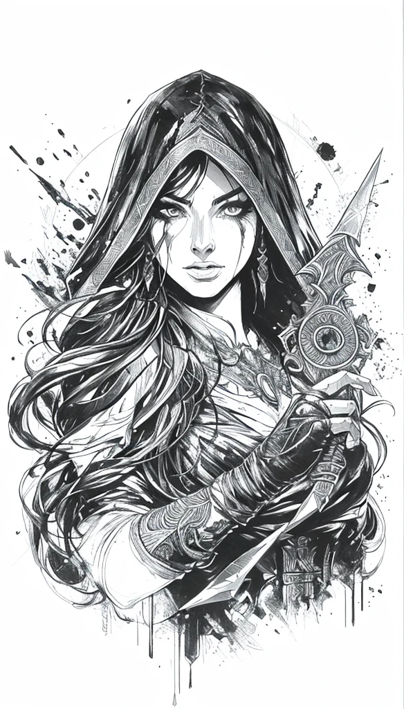 Lineart of an evil woman with a very sharp knife in her hand