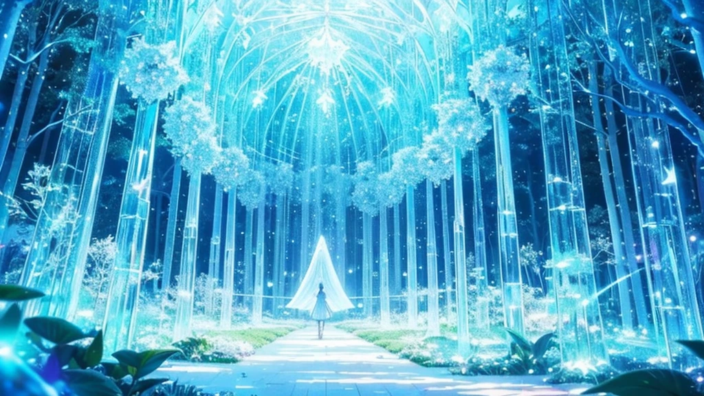 musical crystal forest:

"Magical forest of crystalline trees in dreamlike anime style. Every tree is a giant musical instrument: harps, flutes and glass bells. Translucent leaves tinkle in the breeze, creating soft melodies. Musical fireflies float emitting notes of light. Detailed but smooth animation style, inspired by &#39;The Garden of Words&#39;. ethereal colors: light blues, aqua greens and soft golds. Magical and calming atmosphere, perfect for relaxing instrumental music."