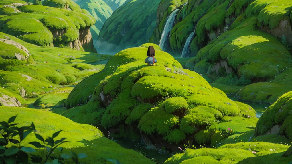 Valley of the sleeping giants:
"Peaceful valley with sleeping stone giants covered in moss, in fantastic anime style. Giants form mountains and hills, Their breaths create soft breezes. Small waterfalls flow from his closed eyes. Tiny villages nestled in their open hands. Detailed but smooth animation style, Inspired by the quieter scenes of 'Princess Mononoke'. Earthy and fresh colors: mossy greens, soft browns and misty blues. Atmosphere of peace and wonder, perfect for contemplative instrumental music."
These prompts are designed to create images that evoke calm, concentration and an atmosphere conducive to relaxing instrumental music, maintaining the anime animation style but with a focus on serenity and contemplation.