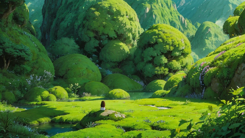Valley of the sleeping giants:
"Peaceful valley with sleeping stone giants covered in moss, in fantastic anime style. Giants form mountains and hills, Their breaths create soft breezes. Small waterfalls flow from his closed eyes. Tiny villages nestled in their open hands. Detailed but smooth animation style, Inspired by the quieter scenes of 'Princess Mononoke'. Earthy and fresh colors: mossy greens, soft browns and misty blues. Atmosphere of peace and wonder, perfect for contemplative instrumental music."
These prompts are designed to create images that evoke calm, concentration and an atmosphere conducive to relaxing instrumental music, maintaining the anime animation style but with a focus on serenity and contemplation.