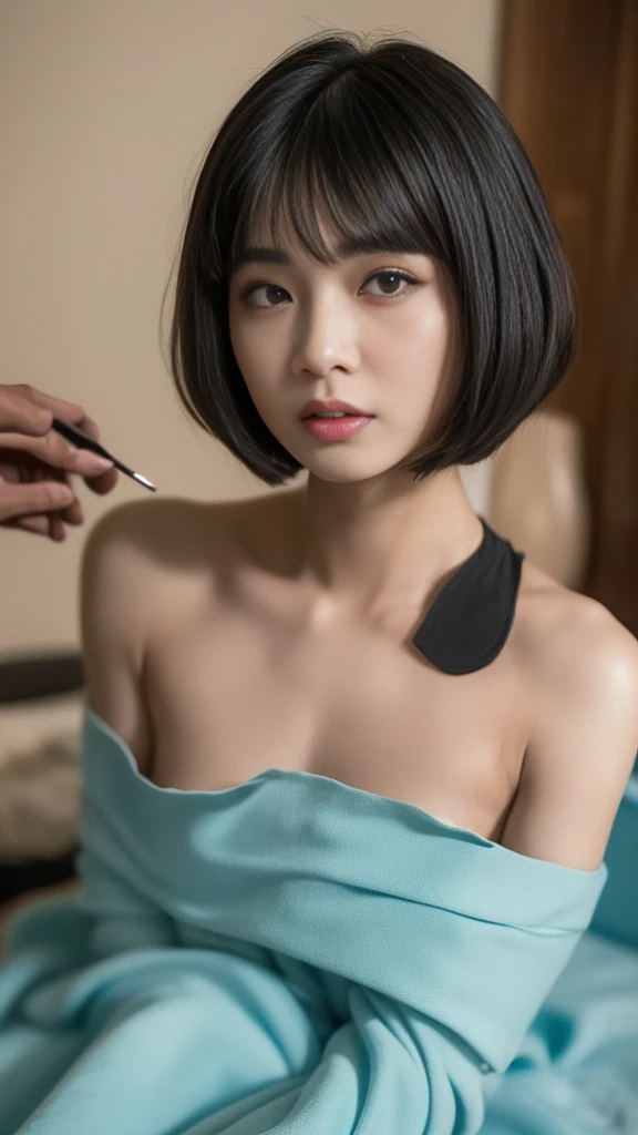 Realistic photos, 8ก,(((Bob cut shemale,Transgender people,Otokonoko))),((whole body,Flat chest,very muscular,Body fat percentage10％,Muscles are like athletes.,eyes,gigantic)),(((moist,In a dirty room,lie down,homeless person,beggar,pale face,It is dirty,smellเหม็น,dirty,smell,homeless person,vile,Handsome young Korea ladyboy with bob cut))),(((The eyes are very big.,จ้องlooking at camera,angry face,looking at camera,sullen))),chest is a man,18 years old,(Very realistic), (photo), (high resolution), (8ก), (very detailed), (Best photo), (Beautiful details, beautiful), (Highest quality), (Superb details), (Masterpiece), (Wallpaper), (detailed face), ,alone,black bob haircut,(((Young woman puts makeup on her face,The body is a complete human being.))), naked,Wrapped in a dirty blanket,Transgender people,Korea,K-pop,Muscular man&#39;s chest