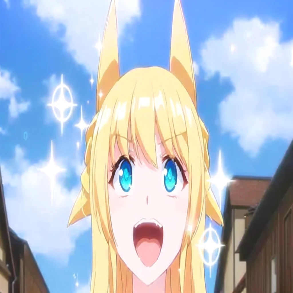 anime girl with blonde hair and blue eyes standing in front of a building, still from tv anime, anime girl named lucy, today's featured anime still, anime visual of a cute girl, anime goddess, ahegao face, screenshot from a 2012s anime, holo is a wolf girl, anime still, anime waifu, anime best girl