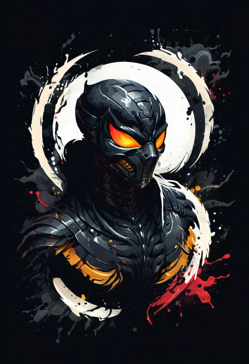 T-shirt Design with abstract scorpion and Text logo: SILENT DANGER BLACK Scorpion, Fashion Print Illustration, vector graphic, isolated on black background, t shirt design,robust style,just design,White background,no model,proffesional,hight contrast,high resolution,ultra detali,bright coloured,metallic details,sharp focus,Jumpy,dynamic composition,gritty texture,rough brushstrokes,Mechanical elements,Chrome Effect,classic typography,retro style,distressed look,aggressive lines and curves,3D rendering,impressive visual impact,dark shadows,strong brand presence,monochrome palette,Industrial aesthetics