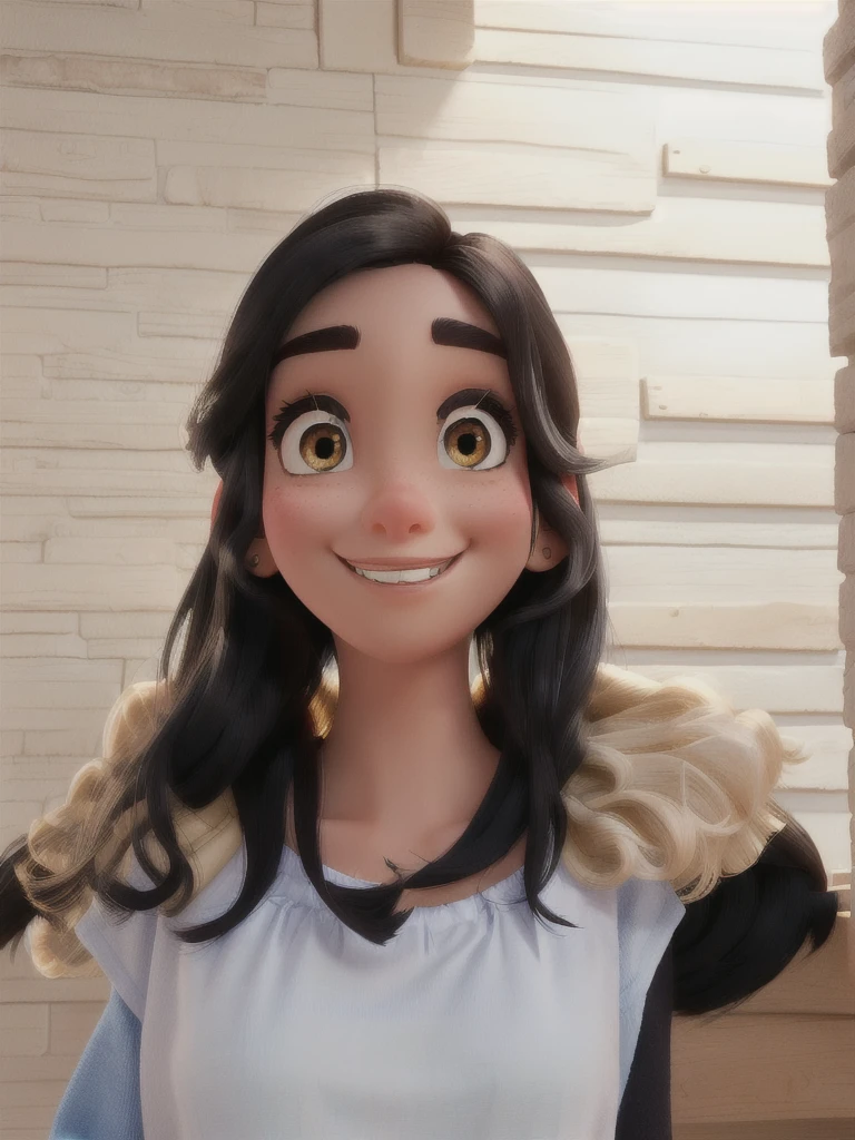 a disney pixar style woman, high qualiy, best quality black hair brown eye 
