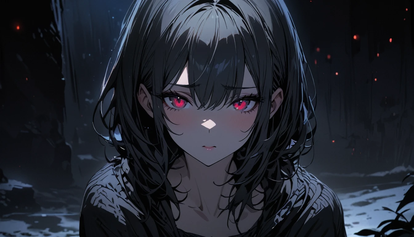 Highly detailed, High Quality, Masterpiece, beautiful, 1woman alone, night, (dark environment)