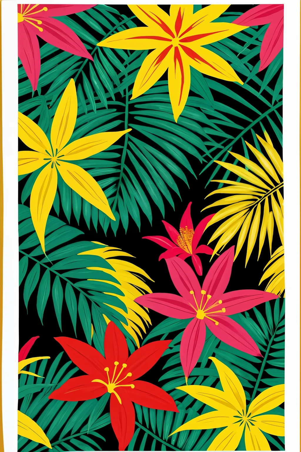 printed where you can see tropical plants, exotic animals and colorful flowers, don't forget the animals, it includes a very colorful poisonous frog