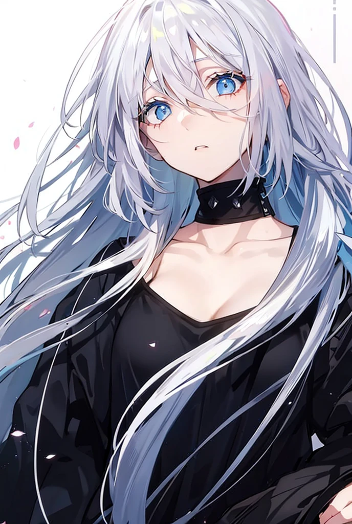 1girl, white hair, blue eyes, scared, terrified, nervous