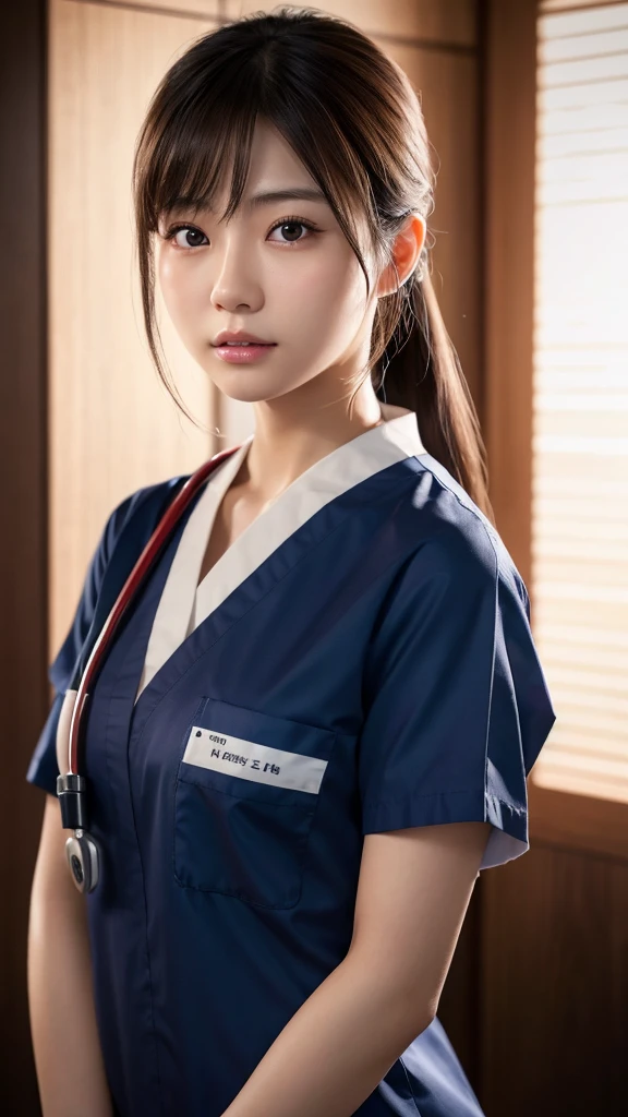 A beautiful young Japanese woman, around 20 years old, wearing a Nurses' Uniforms, ultra-detailed, 8K resolution, highly realistic, cinematic lighting, best quality, masterpiece, photorealistic, physically-based rendering, extremely detailed, vivid colors, professional, sharp focus, studio lighting