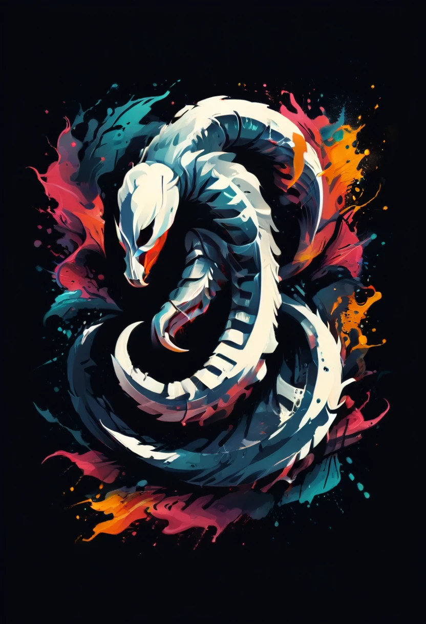 T-shirt Design with abstract scorpion, Fashion Print Illustration, vector graphic, isolated on black background, t shirt design,robust style,just design,White background,no model,proffesional,hight contrast,high resolution,ultra detali,bright coloured,metallic details,sharp focus,Jumpy,dynamic composition,gritty texture,rough brushstrokes,Mechanical elements,Chrome Effect,classic typography,retro style, aggressive style,aggressive lines and curves,3D rendering,impressive visual impact,dark shadows,strong brand presence,monochrome palette,Industrial aesthetics