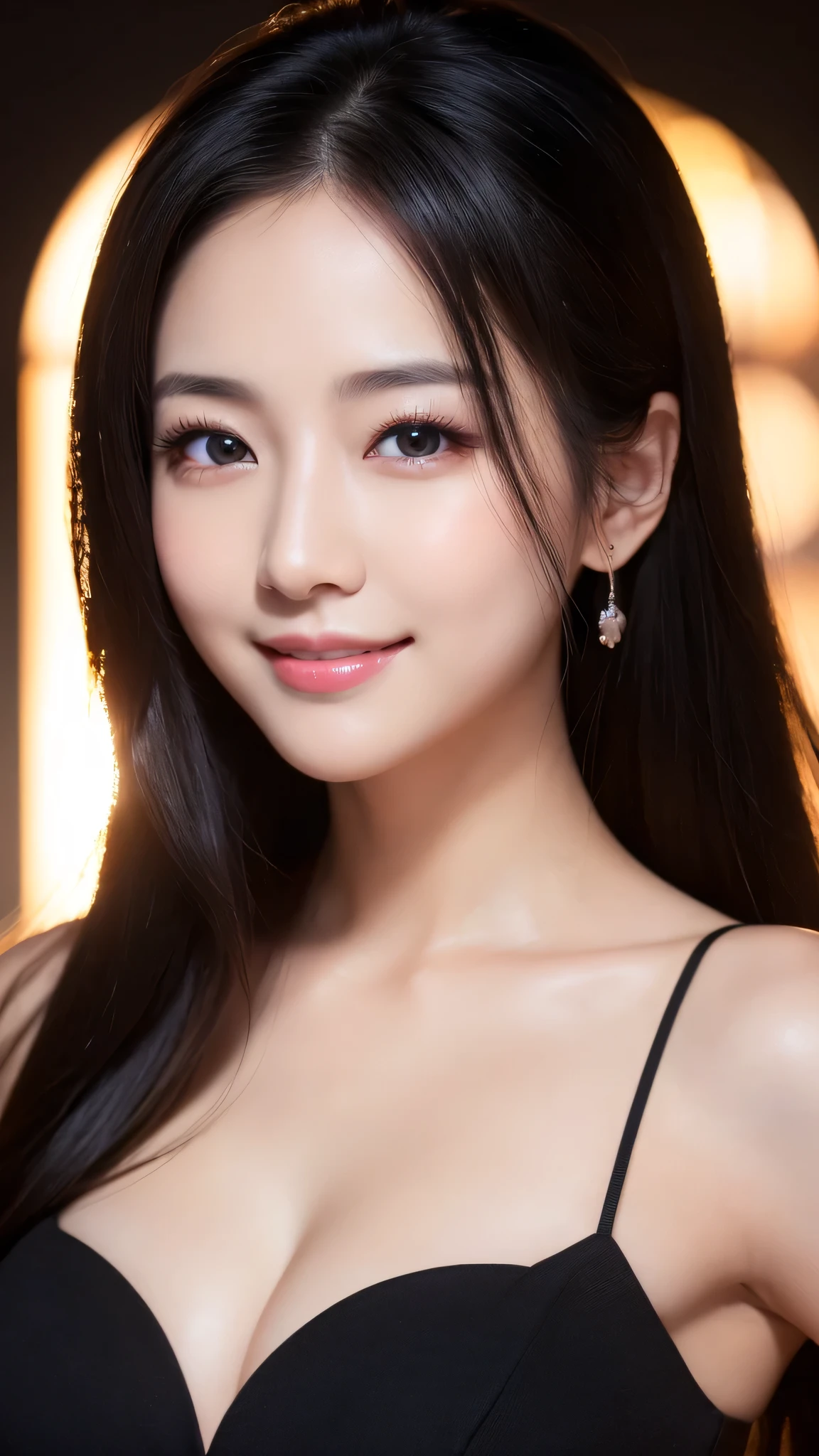 (Super beautiful woman)、((highest quality、8K masterpiece:1.3))、sharp focus:1.2、(super beautiful face:1.0)、(shiny skin:1.0)、realistic pictures、black hair、video lighting、High resolution eyes and face、video lighting、japanese actress、from the front、with a happy smile、whole body、