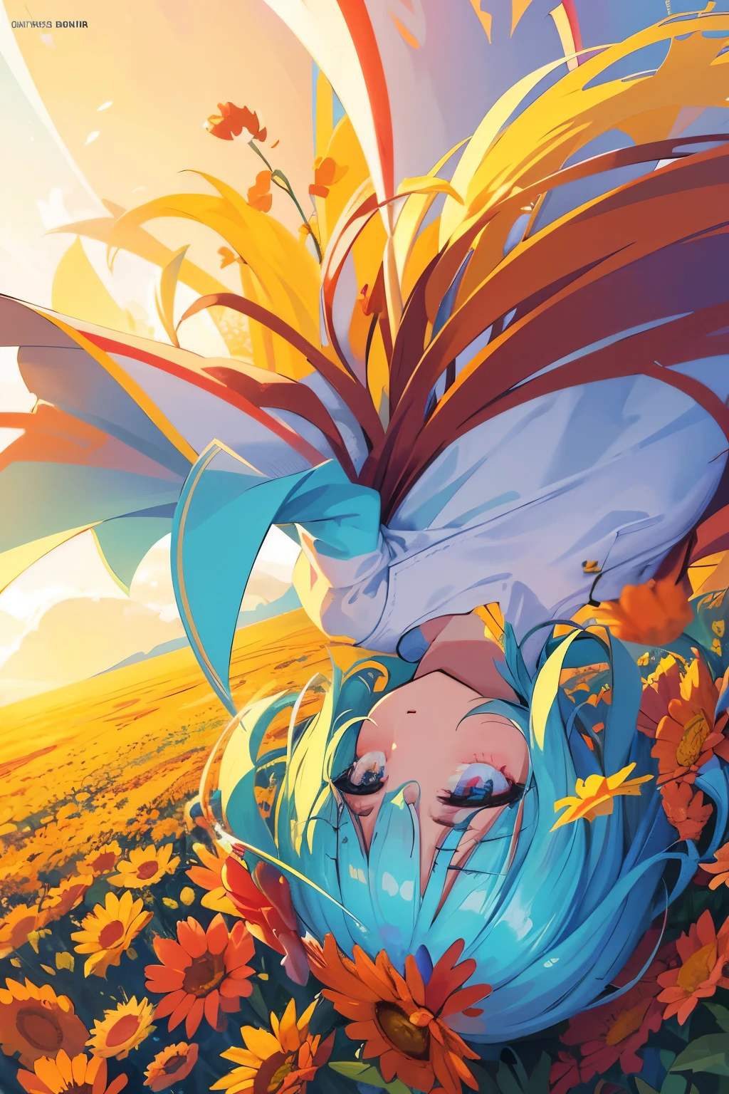 Sunny day landscape images, Only landscapes with flowers, Flower Field, unmanned, There are no animals, Lively and childlike, Art Style, comics, artistic, Soft color palette, As if blown by the wind々Various kinds of flowers, Luminance, Magical Pictures, Soft lighting, Light background, Realistic photos, Very detailed, 4K, High resolution, Ultra-thin Sharp,  high quality, Individuality, Beautiful colors, 3D Rendering,  
