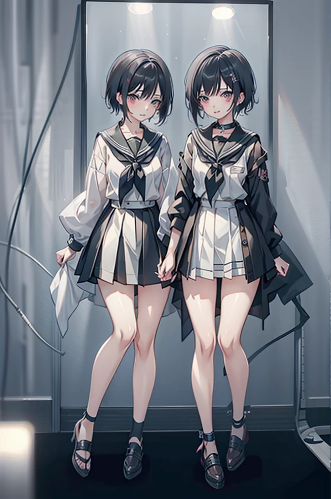 Anime Girls in a taking a selfie in a mirror, Kantai Collection Style, Beautiful anime school girl, Style Anime, Digital anime illustration, Anime Moe Art Style, Girls Frontline Style, Cute girl anime visuals, Naughty Style, I also make fan art, an Anime Girls, Anime atmosphere, Anime Aesthetics, Anime-style illustrations, Anime Girls, JK Uniform,In a completely different expression。