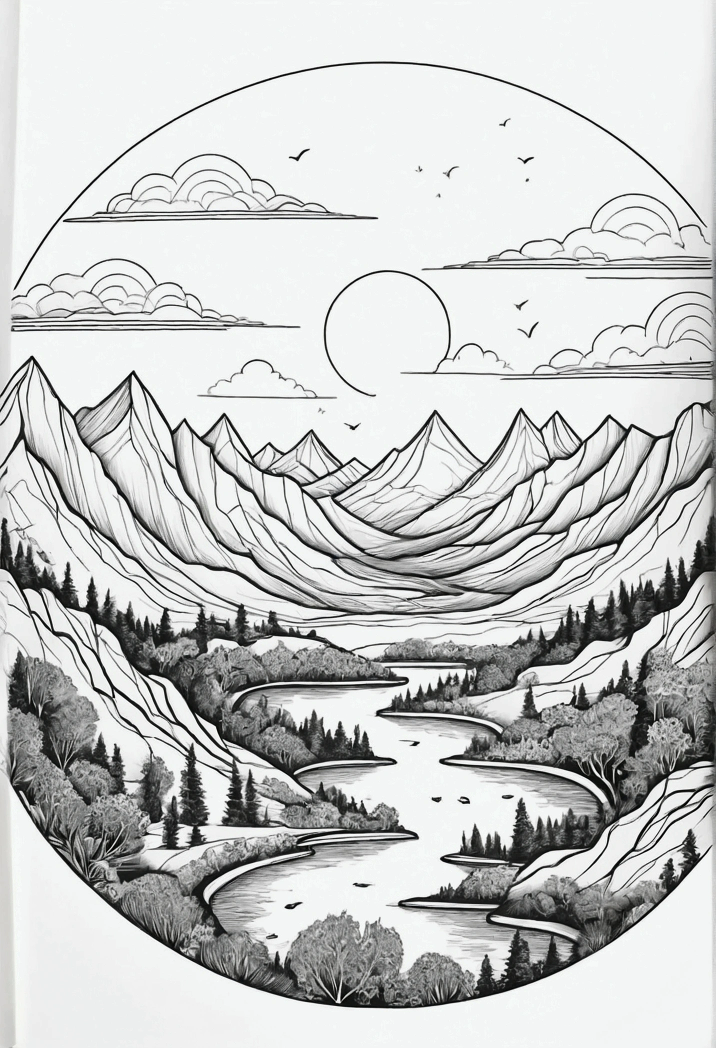 draw a circular shaped plateau black lines white background, like a coloring page