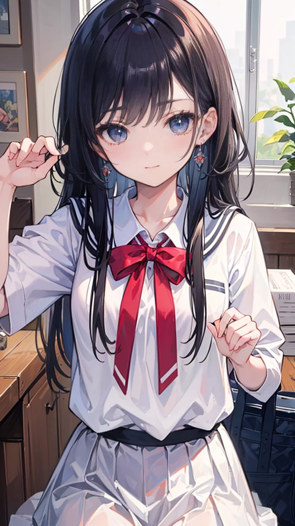 ((Best masterpiece, Perfect quality, Ultra detailed)), A skinny girl with small bust, With student-uniform