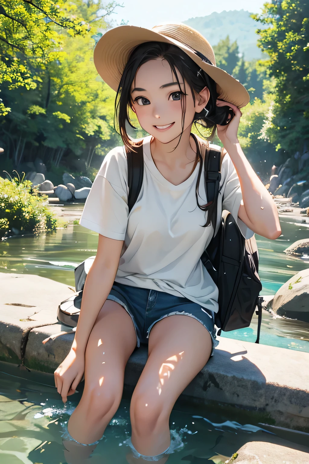 Highest quality、High resolution、Detailed Background、(Beautiful face in every detail:1.4)、Anatomically correct、Normal number of fingers、Detailed facial expressions、(Detailed eyes:1.2)、age beauty、Light color hair、Braided Ponytail、Braided bob cut、Braided twin tails、cute gesture、Innocent joy、A sense of freedom in nature、A cool day swimming in the river、
(Girls enjoying splashing around in the cool river:1.5)、
In the blazing summer sun、I can hear the river babbling、We all run out、
Walking along the river、Eventually you'll reach the water's edge、Playing in the water under the speech bubble、Excited voices echo throughout the room.、
Taking off your shoes and soaking your feet in the water brings a smile to your face.、Enjoy the pleasant time as you touch the cold water、
Children gather stones, throw them into the water, and cheer as they splash about.、It's cute to see them having so much fun riding on a swim ring and feeling the current.、
Eating lunch in the shade of the trees helps to ease fatigue.、Enjoy the pleasant breeze and nature that will leave you with fond memories.、Smiles on everyone's faces、It was a day of swimming in the river that satisfied both body and mind.、
Rash guard、Shorts、sandals、I call chap、Short sleeve T-shirt、Shorts、sneakers、backsack、cute