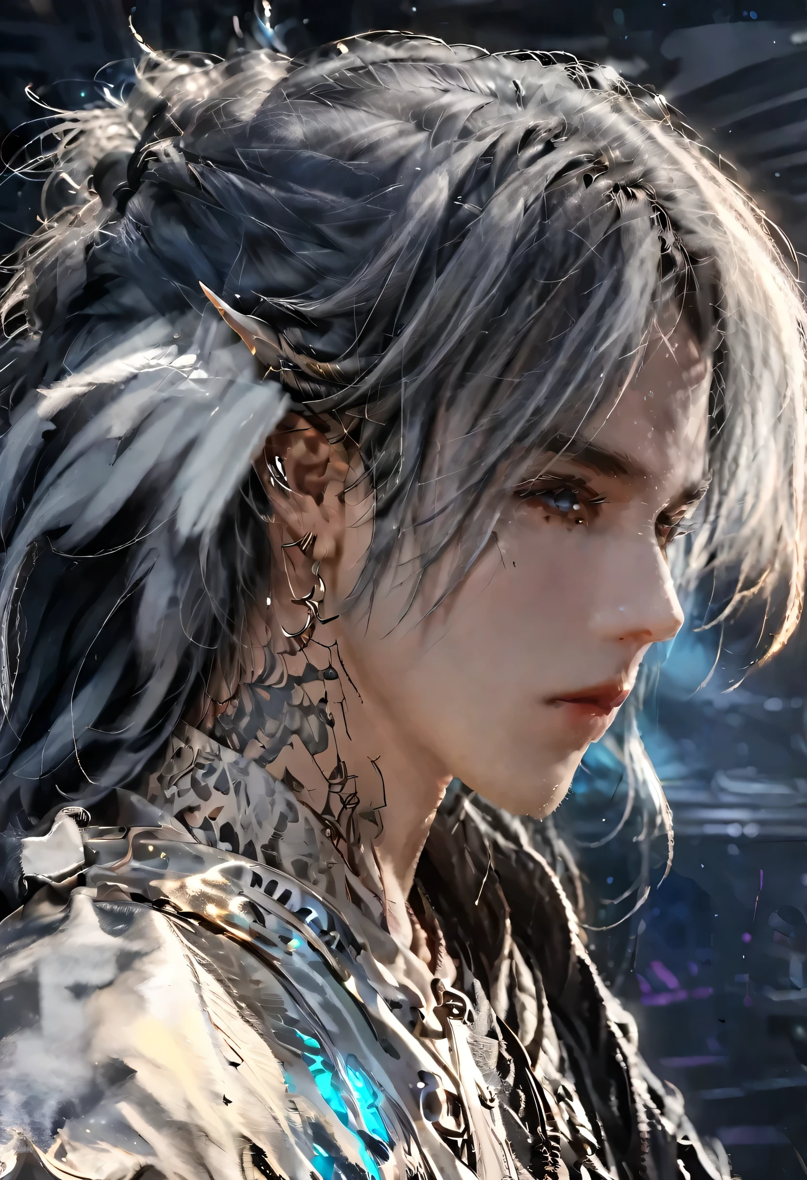 2 guys ethereal demonic 25 year old anime guy male druids, with metallic long hair, delicate masterpieceintimate delicate etched glowing neon tattoos, Fabulous full view painting of a winking beautiful and gorgeous elf ((male)) almostkissing, perfect face, blue/black pastel eyes, long white/black wisp hair, freckles, piercings and tattoo foil print neonbody art, laboratory experiment, perfect anatomy, centered, almost perfect, dynamic, very detailed, glowing, artstation, concept art, soft and sharp focus, art by Carne Griffiths and Wadim Kashin, airbrush graffiti techniques, high-definition accent lighting, epic, elven atmosphere, contrasted with vibrant paint colors., futuristic cyborg in the year 2950,